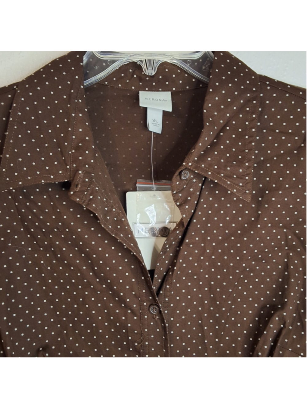 Merona Long Sleeve Shirt Dress Chocolate White Polka Dot XL NWT - Picture 7 of 7